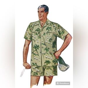 Vintage Mens 1950s Beach Shirt and Swim Trunks Simplicity Sewing Pattern